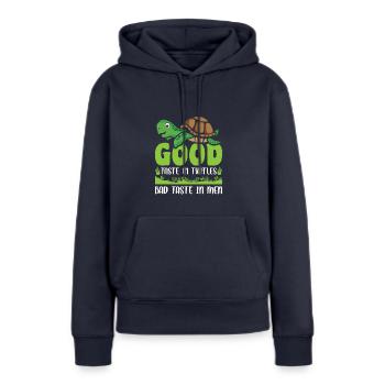 Good Taste in Turtles bad taste in men - Frauen Premium Bio Hoodie - Navy - Vorne - Julia (174cm)