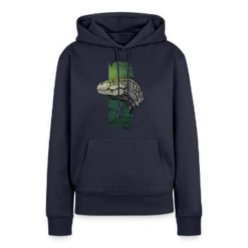 Poursuite rapide : Vélociraptor en mouvement - Sweat à capuche Premium bio Femme - bleu marine - Devant - Julia (174cm)