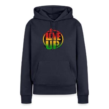 LIEBE NACH OBEN - Frauen Premium Bio Hoodie - Navy - Vorne - Julia (174cm)