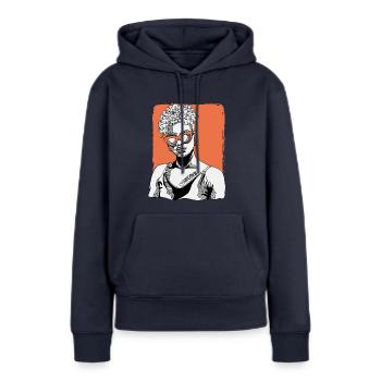 Femme avec tatouage dancehall - Sweat à capuche Premium bio Femme - bleu marine - Devant - Julia (174cm)
