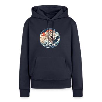 Loup de mer Japon - Sweat à capuche Premium bio Femme - bleu marine - Devant - Julia (174cm)