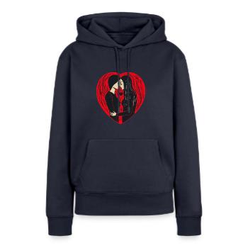 Étreinte des cœurs - Sweat à capuche Premium bio Femme - bleu marine - Devant - Julia (174cm)