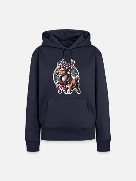 Rentier mit Weihnachtskranz - Frauen Premium Bio Hoodie - Navy