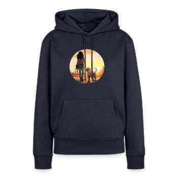 Woman with dog in the park - Women’s Premium Organic Hoodie - navy - Front - Julia (174cm)