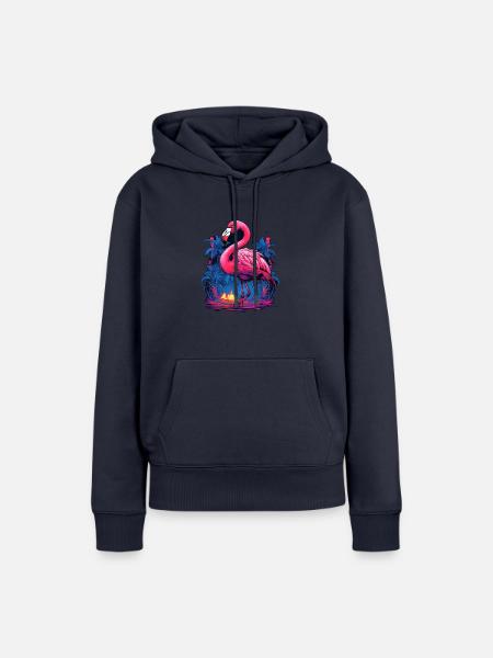 Rosa Flamingo / Flamingo - Frauen Premium Bio Hoodie - Navy