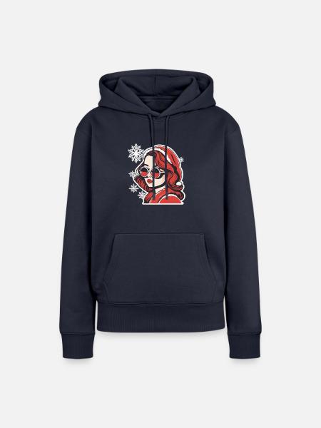 Mädchen Weihnachten Zeichnung - Frauen Premium Bio Hoodie - Navy