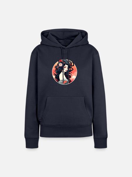 Geisha Illustration - Frauen Premium Bio Hoodie - Navy