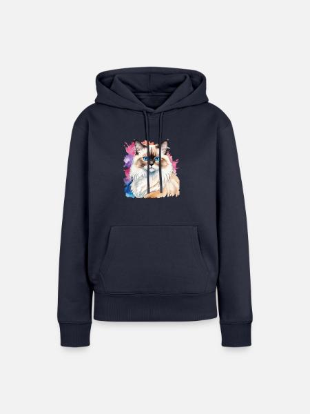 Birmakatze Wasserfarben - Frauen Premium Bio Hoodie - Navy