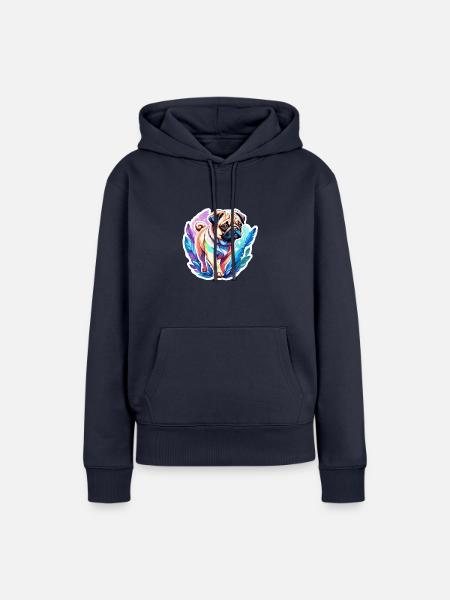 Mops Wasserfarben - Frauen Premium Bio Hoodie - Navy