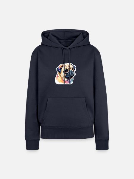 Mops Wasserfarben - Frauen Premium Bio Hoodie - Navy