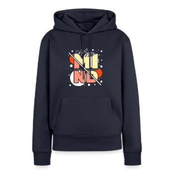 heureux, vie heureuse - Sweat à capuche Premium bio Femme - bleu marine - Devant - Julia (174cm)