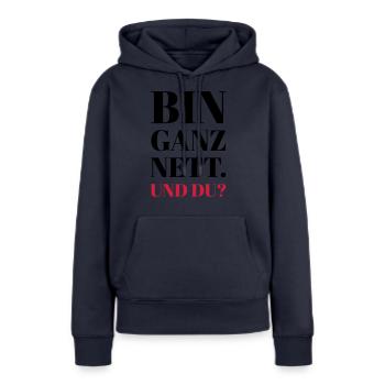 Nett - Frauen Premium Bio Hoodie - Navy - Vorne - Julia (174cm)