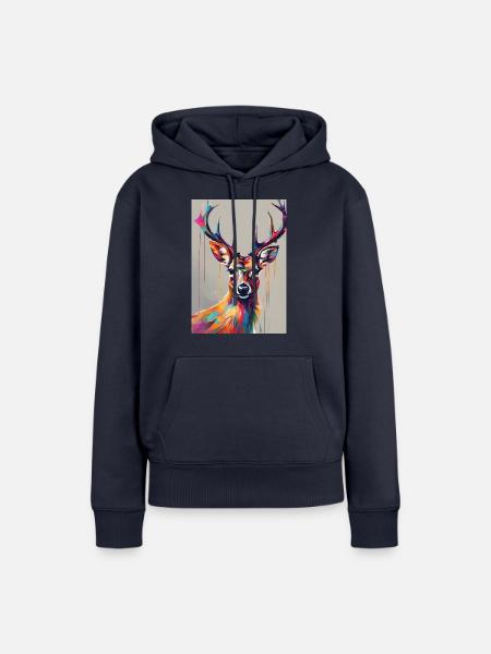 Hirsch bunt - Frauen Premium Bio Hoodie - Navy
