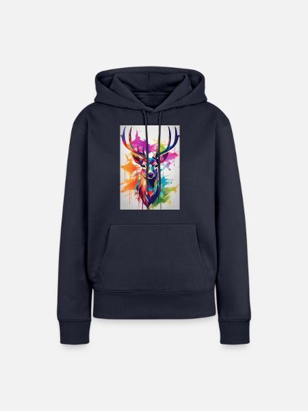 Hirschschädel bunt - Frauen Premium Bio Hoodie - Navy