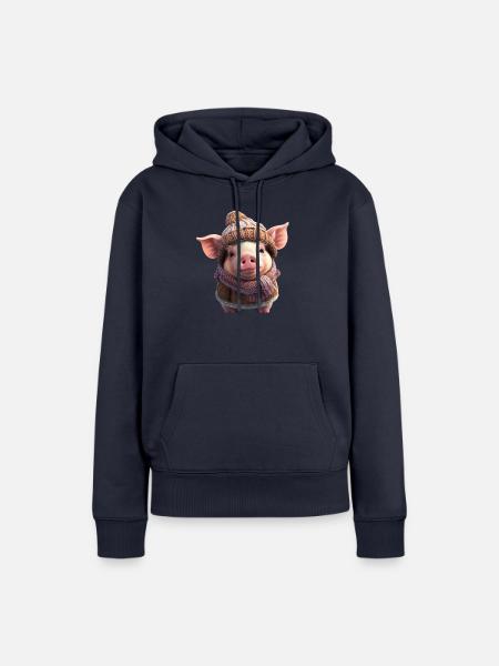 Niedliches Winterferkel - Frauen Premium Bio Hoodie - Navy