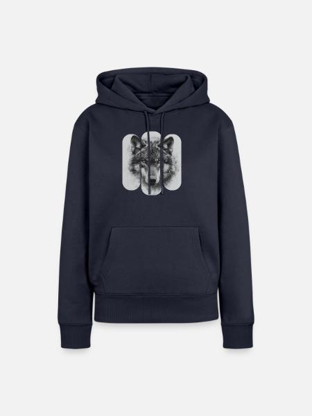 Triptychon Schwarz-Weißer Wolf - Frauen Premium Bio Hoodie - Navy