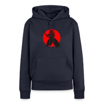 Rising Sun - Frauen Premium Bio Hoodie - Navy - Vorne - Julia (174cm)