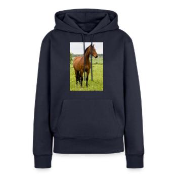 Cheval. Cheval. - Sweat à capuche Premium bio Femme - bleu marine - Devant - Julia (174cm)