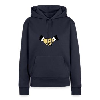 Serrer les mains 3 - Sweat à capuche Premium bio Femme - bleu marine - Devant - Julia (174cm)