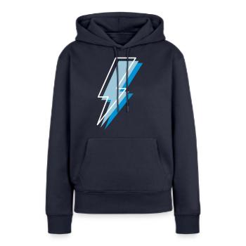 trois fois le tonitruant avec contraste - Sweat à capuche Premium bio Femme - bleu marine - Devant - Julia (174cm)
