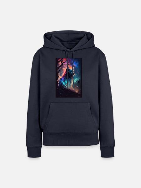 Katze Weltall Sternenhimmel Cosmos Polarlicht - Frauen Premium Bio Hoodie - Navy