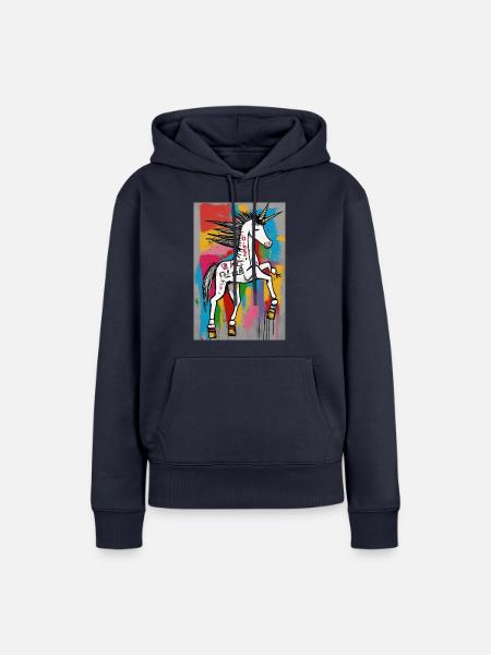 T-Shirt Sweatshirt "Buntes urbanes Einhorn" - Frauen Premium Bio Hoodie - Navy