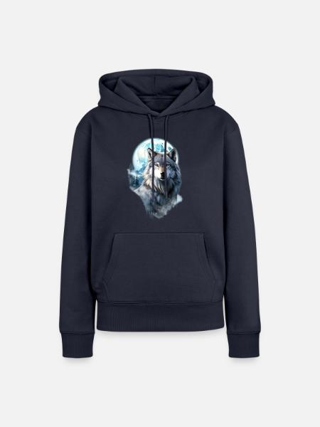 Wolf Mond Wald - Frauen Premium Bio Hoodie - Navy