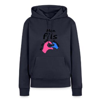Mon fils ma plus belle histoire d amour - Sweat à capuche Premium bio Femme - bleu marine - Devant - Julia (174cm)