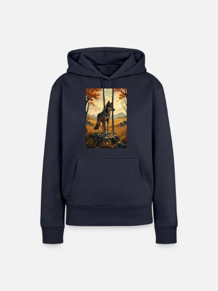 Das Bild des Wolfes - Frauen Premium Bio Hoodie - Navy