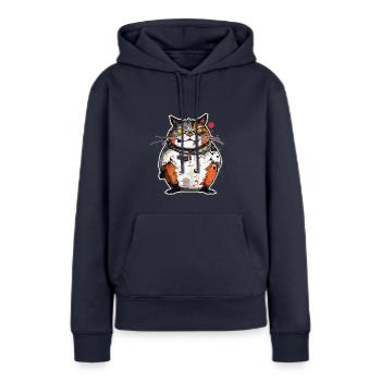 Chat méchant - Sweat à capuche Premium bio Femme - bleu marine - Devant - Julia (174cm)
