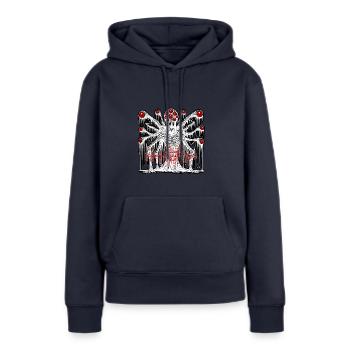 HE COMES - HE WHO WAITS BEHIND THE WALL - ZALGO - Frauen Premium Bio Hoodie - Navy - Vorne - Julia (174cm)
