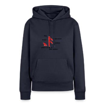 Runa "Ansuz" (engl.) - Frauen Premium Bio Hoodie - Navy - Vorne - Julia (174cm)