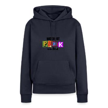 PUNK - Sweat à capuche Premium bio Femme - bleu marine - Devant - Julia (174cm)