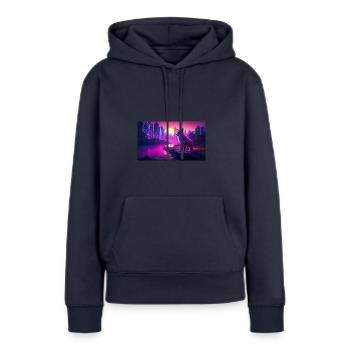 Cyber Fox Métropole - Sweat à capuche Premium bio Femme - bleu marine - Devant - Julia (174cm)