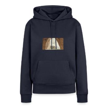 Vivre l’instant présent - Sweat à capuche Premium bio Femme - bleu marine - Devant - Julia (174cm)