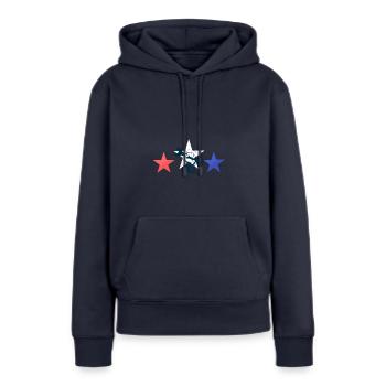 Labor Day Shirt - Stars & Work - Frauen Premium Bio Hoodie - Navy - Vorne - Julia (174cm)