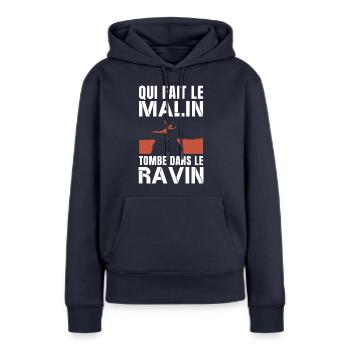 Qui fait le malin tombe dans le ravin expression - Sweat à capuche Premium bio Femme - bleu marine - Devant - Julia (174cm)