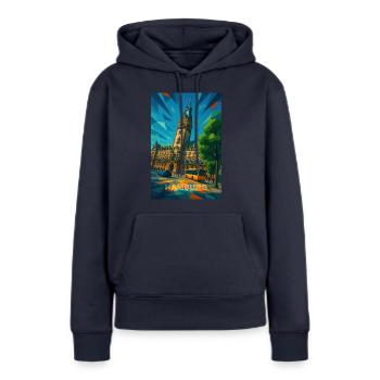 Hamburg RATHAUS – Pracht der Hanse - Frauen Premium Bio Hoodie - Navy - Vorne - Julia (174cm)