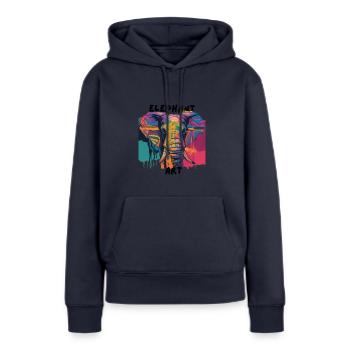 La steppe d’Afrique et les animaux - Sweat à capuche Premium bio Femme - bleu marine - Devant - Julia (174cm)