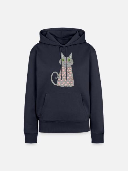 katze mit herzen - Frauen Premium Bio Hoodie - Navy