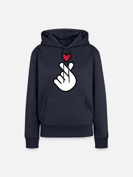 K-Pop Herz, Korea K Pop Musik Symbol, Finger, Hand - Frauen Premium Bio Hoodie - Navy