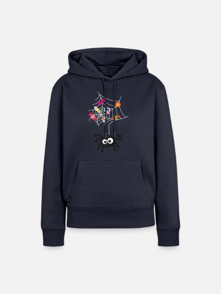 Lustige Spinne mit Süßigkeiten im Netz - Frauen Premium Bio Hoodie - Navy