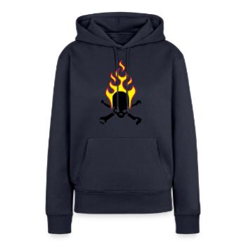fire_skull_bones_b_3c - Frauen Premium Bio Hoodie - Navy - Vorne - Julia (174cm)