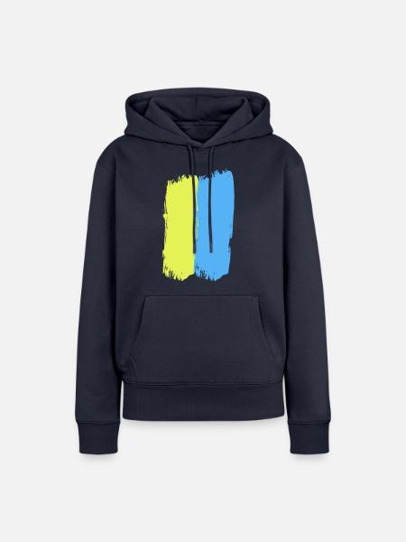Gelbblauer Strich durch die Mitte - Frauen Premium Bio Hoodie - Navy