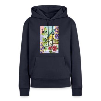 Mésange dans le jardin - Sweat à capuche Premium bio Femme - bleu marine - Devant - Julia (174cm)