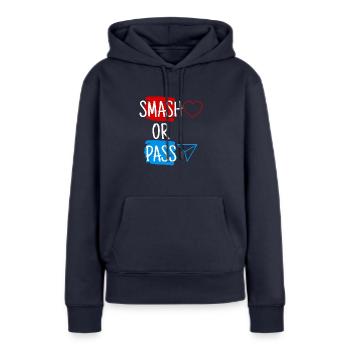 Écraser ou passer - Sweat à capuche Premium bio Femme - bleu marine - Devant - Julia (174cm)
