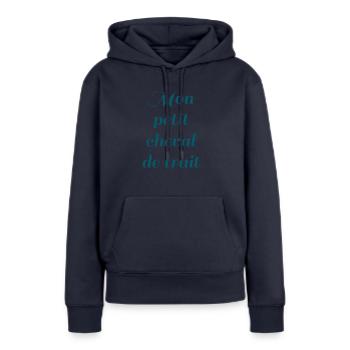 Mon cheval de trait - Sweat à capuche Premium bio Femme - bleu marine - Devant - Julia (174cm)