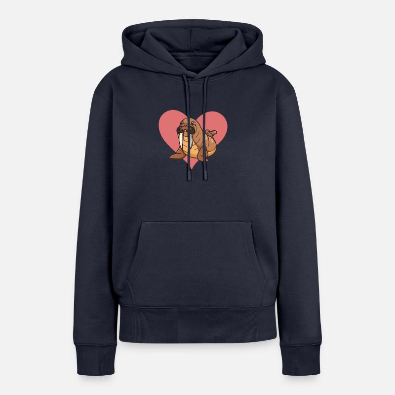 Créatures marines du morse - Sweat à capuche Premium bio Femme - bleu marine