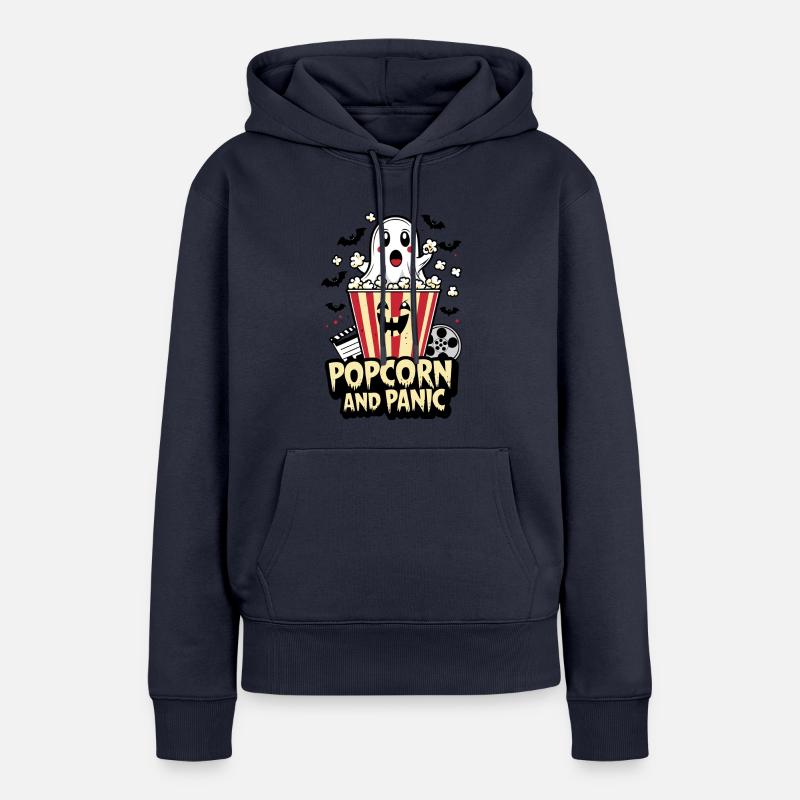 Popcorn et conception de panique - Sweat à capuche Premium bio Femme - bleu marine