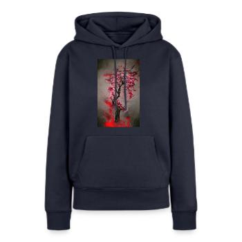 Bloody Cherry Blossom - Frauen Premium Bio Hoodie - Navy - Vorne - Julia (174cm)